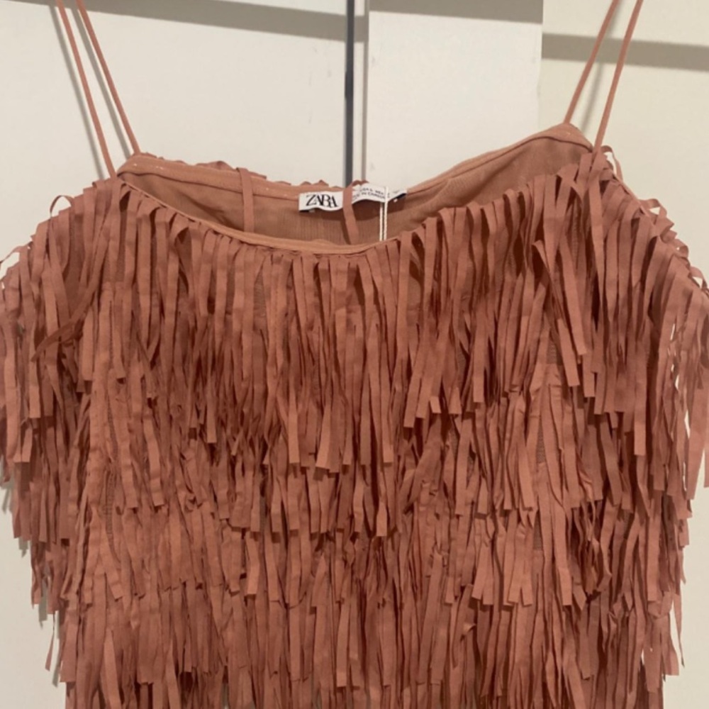 Zara Fringe Top in Brown